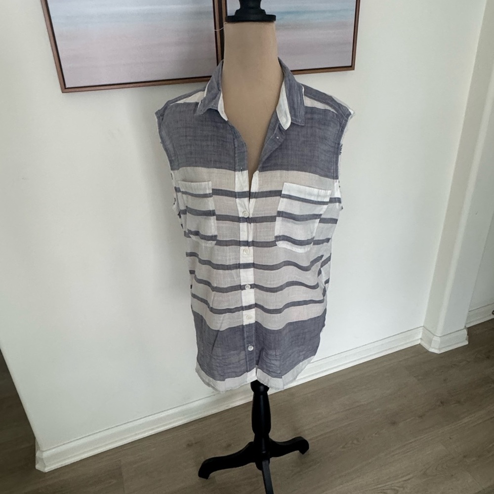 BDG Women’s Casual Striped Button Down Shirt - Blue and White - Picture 10 of 10